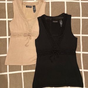 TWO Knit Tops Axcess, women’s Size M, Tan and Black